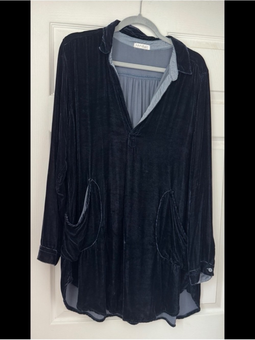 Free People navy Velvet Mini Shirt Dress - Picture 2 of 5